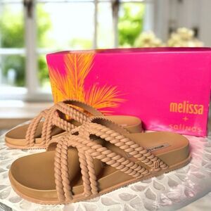 Melissa Shoes Cosmic + Salinas Rope Slide Sandals Nude Beige Jelly Braided NIB S